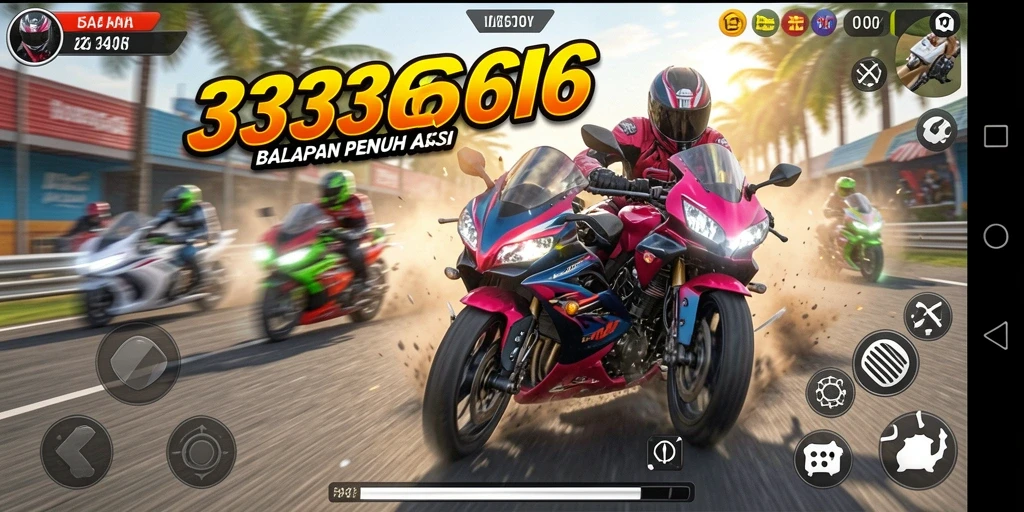 Gameplay mendebarkan dari balapan motor di 333666.