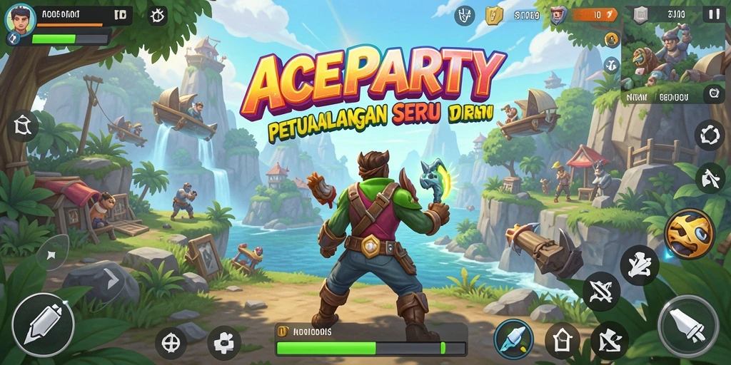 Tampilan utama gameplay ACEPARTY dalam dunia terbuka yang luas.