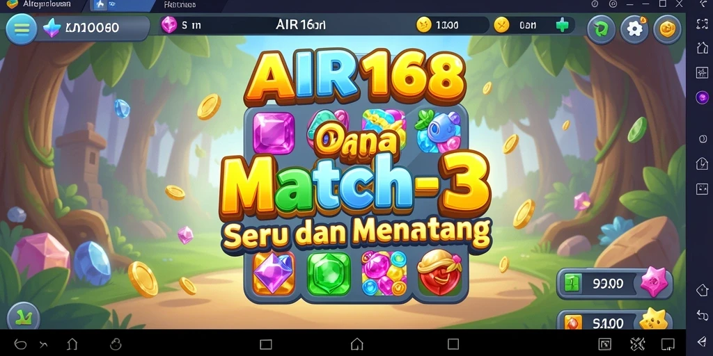 Screenshot utama AIR168 menunjukkan gameplay Match-3 yang seru.