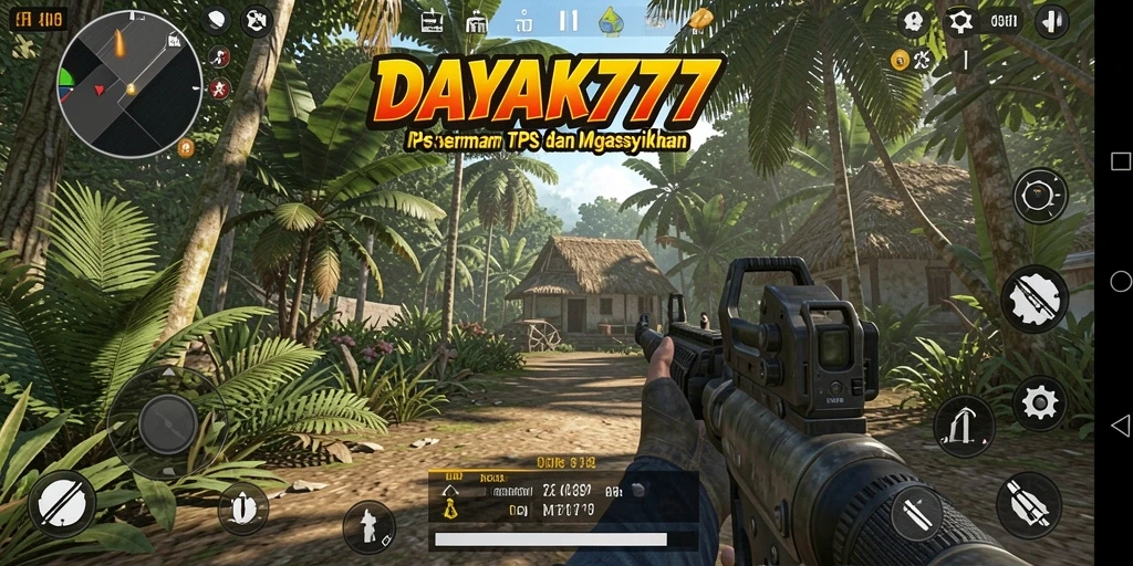 Tangkapan layar utama DAYAK777 menunjukkan aksi tembak-menembak yang intens di battlefield.