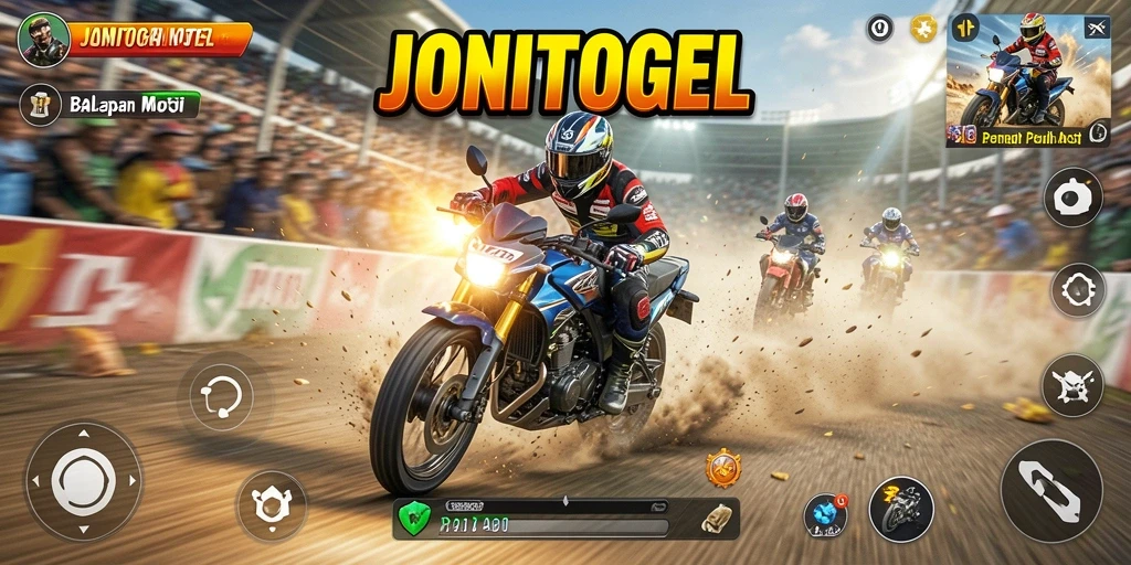Tampilan gameplay mendebarkan di jalur balapan JONITOGEL.