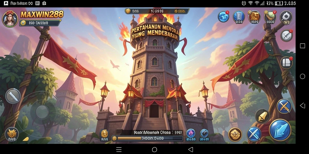 Screenshot MAXWIN288 menampilkan aksi seru dalam game Tower Defense.