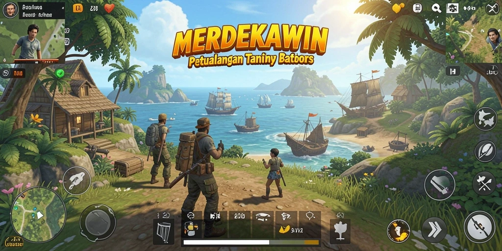 Tangkapan layar gameplay MERDEKAWIN yang menampilkan petualangan di dunia terbuka.