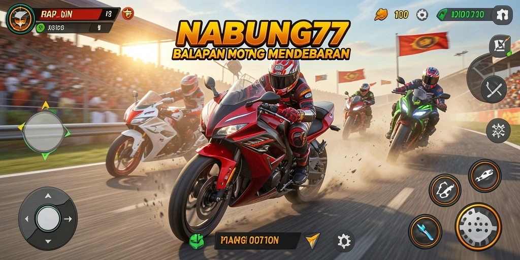 Tampilan gameplay seru dari NABUNG77 yang penuh aksi balapan motor.