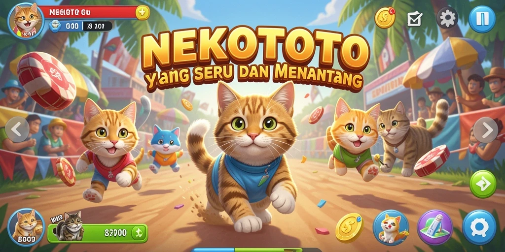 Tangkapan layar gameplay balapan kucing yang seru di NEKOTOTO.