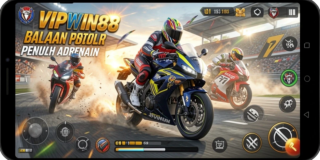Tampilan gameplay mendebarkan dari VIPWIN88 saat balapan motor.
